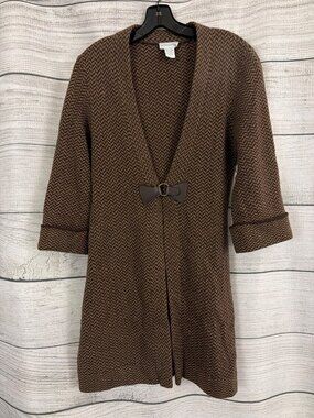 Soft Surroundings Brown Herringbone Wool Blend Cardigan Size S